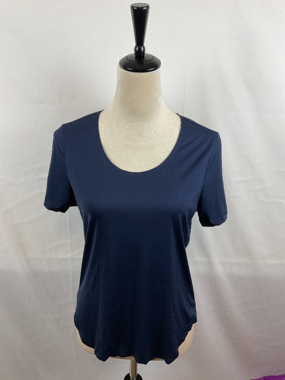 Ministry of Supply Top S Navy Blue Rounded Neck Short Sleeve